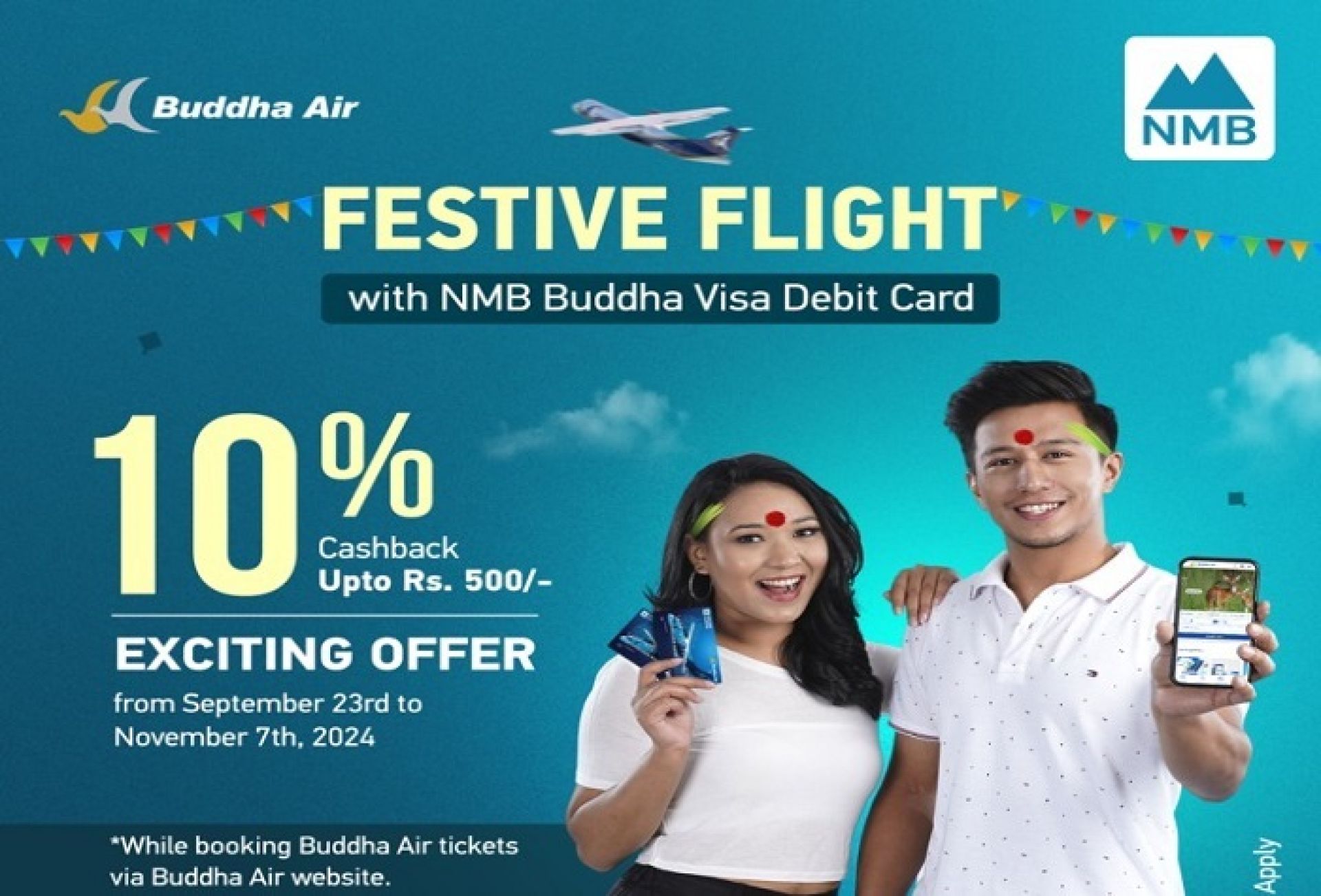 एनएमबि बैंकको बुद्ध भिसा कार्डबाट फ्लाईट टिकेट किन्दा १० प्रतिशत छुट